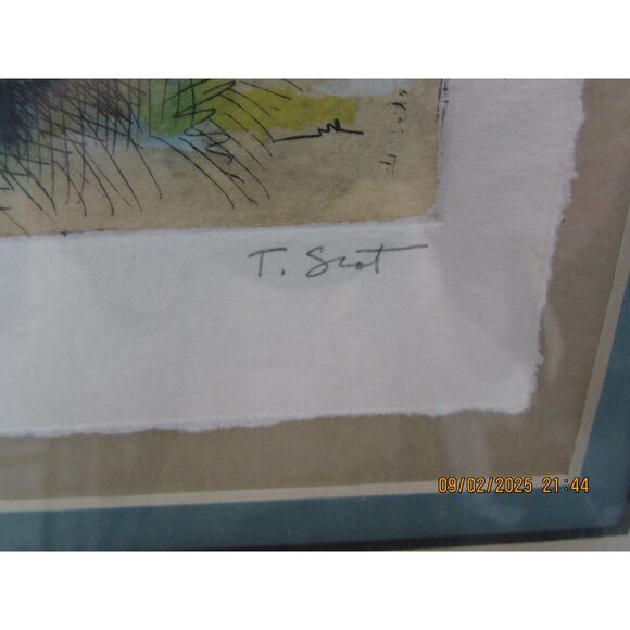 Framed art by T Scot love soup girl boy moon signed hand painted original - Picture 4 of 7